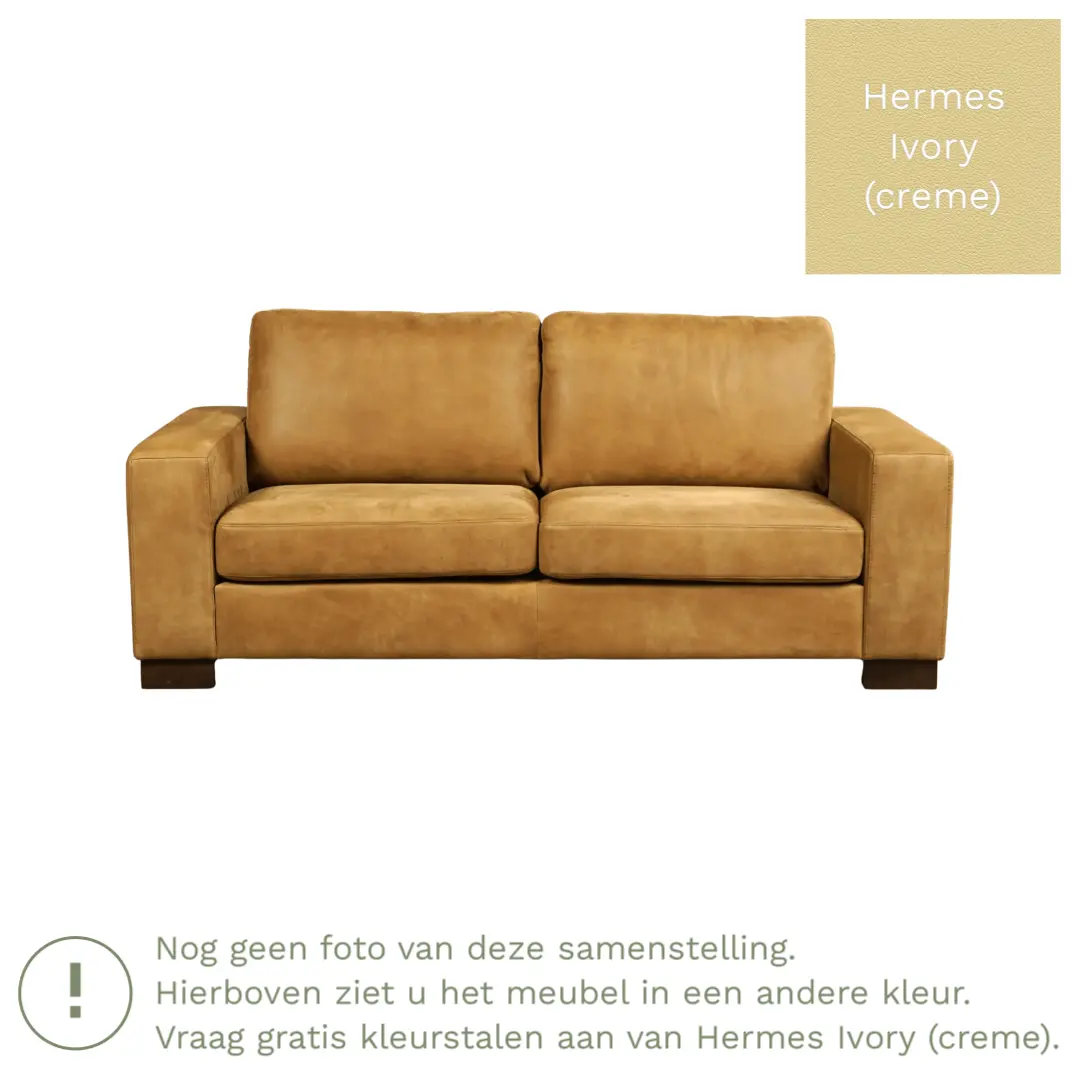 afbeelding van Leren bank Enjoy - 2,5 zits - Hermes Ivory (crème) - Poten hout bruin