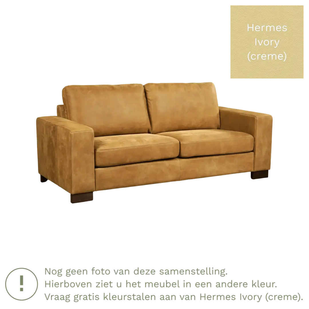 afbeelding van Leren bank Enjoy - 2,5 zits - Hermes Ivory (crème) - Poten hout zwart