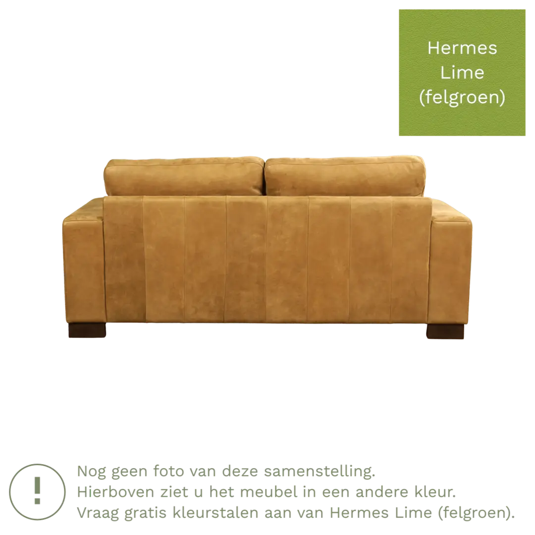 afbeelding van Leren bank Enjoy - 2,5 zits - Hermes Lime (felgroen) - Poten hout zwart