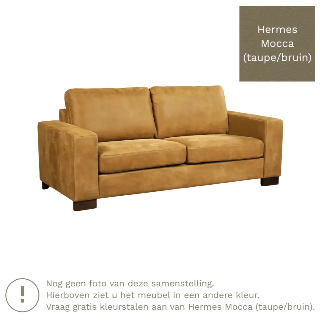 afbeelding van Leren bank Enjoy - 2,5 zits - Hermes Mocca (taupe/bruin) - Poten hout bruin