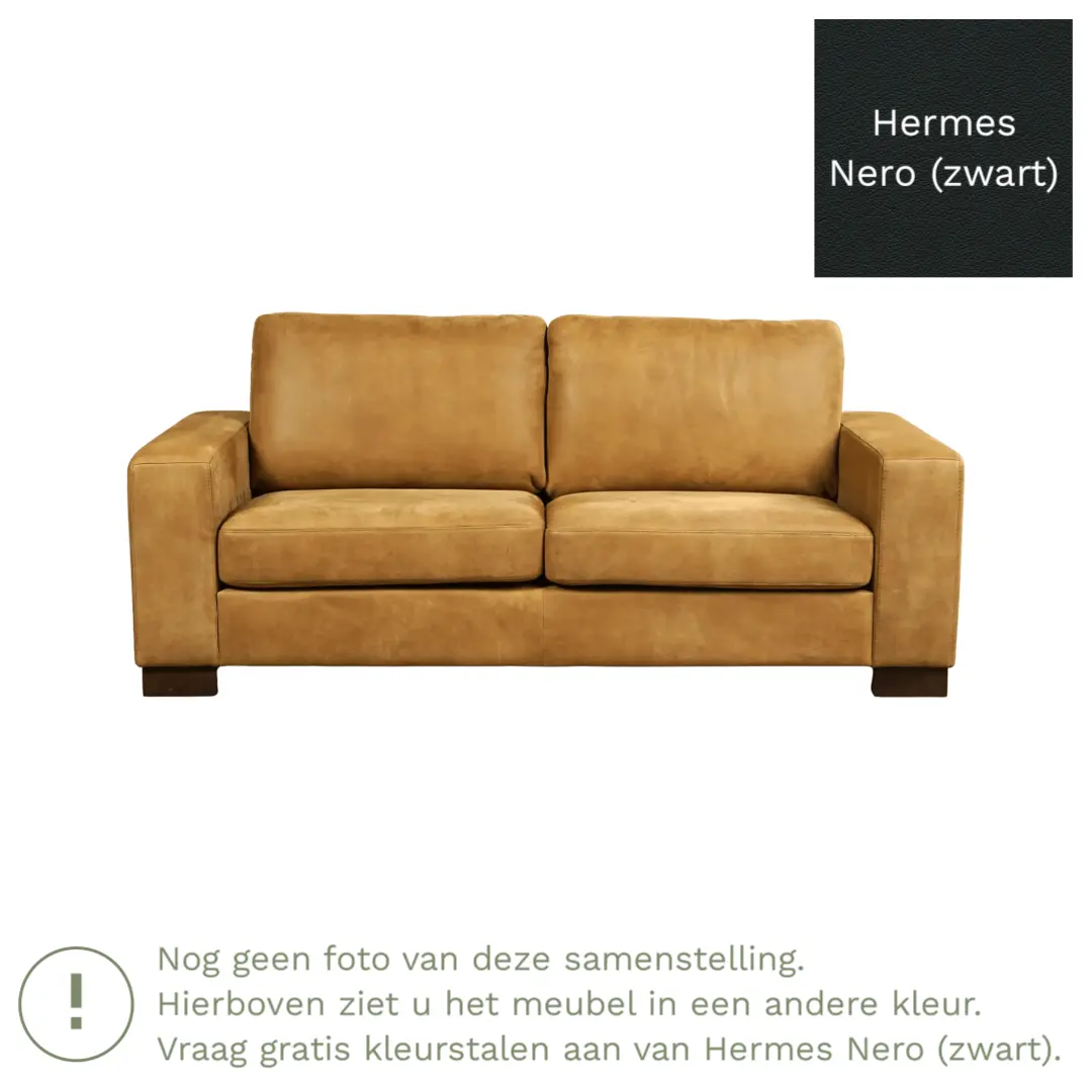 afbeelding van Leren bank Enjoy - 2,5 zits - Hermes Nero (zwart) - Poten hout bruin