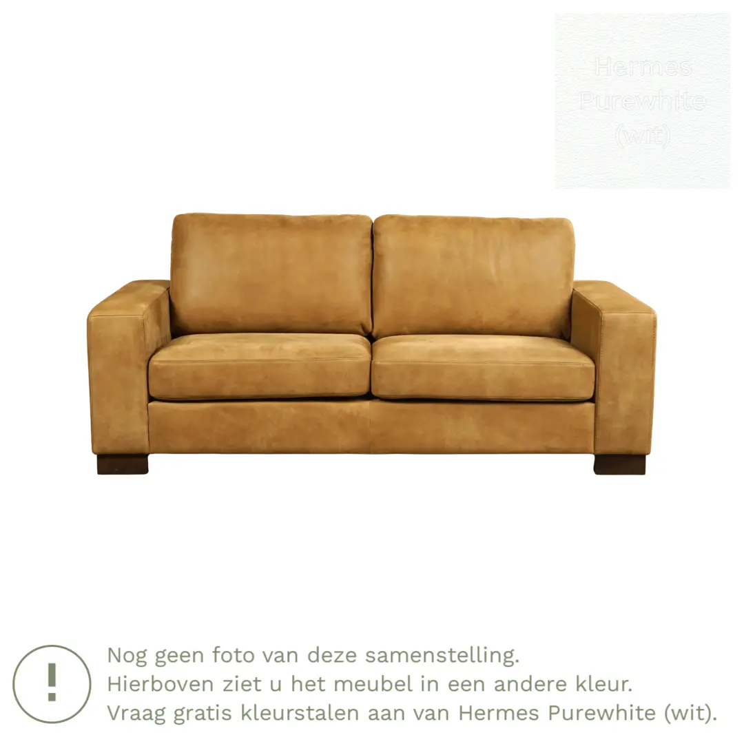 afbeelding van Leren bank Enjoy - 2,5 zits - Hermes Purewhite (wit) - Poten hout zwart