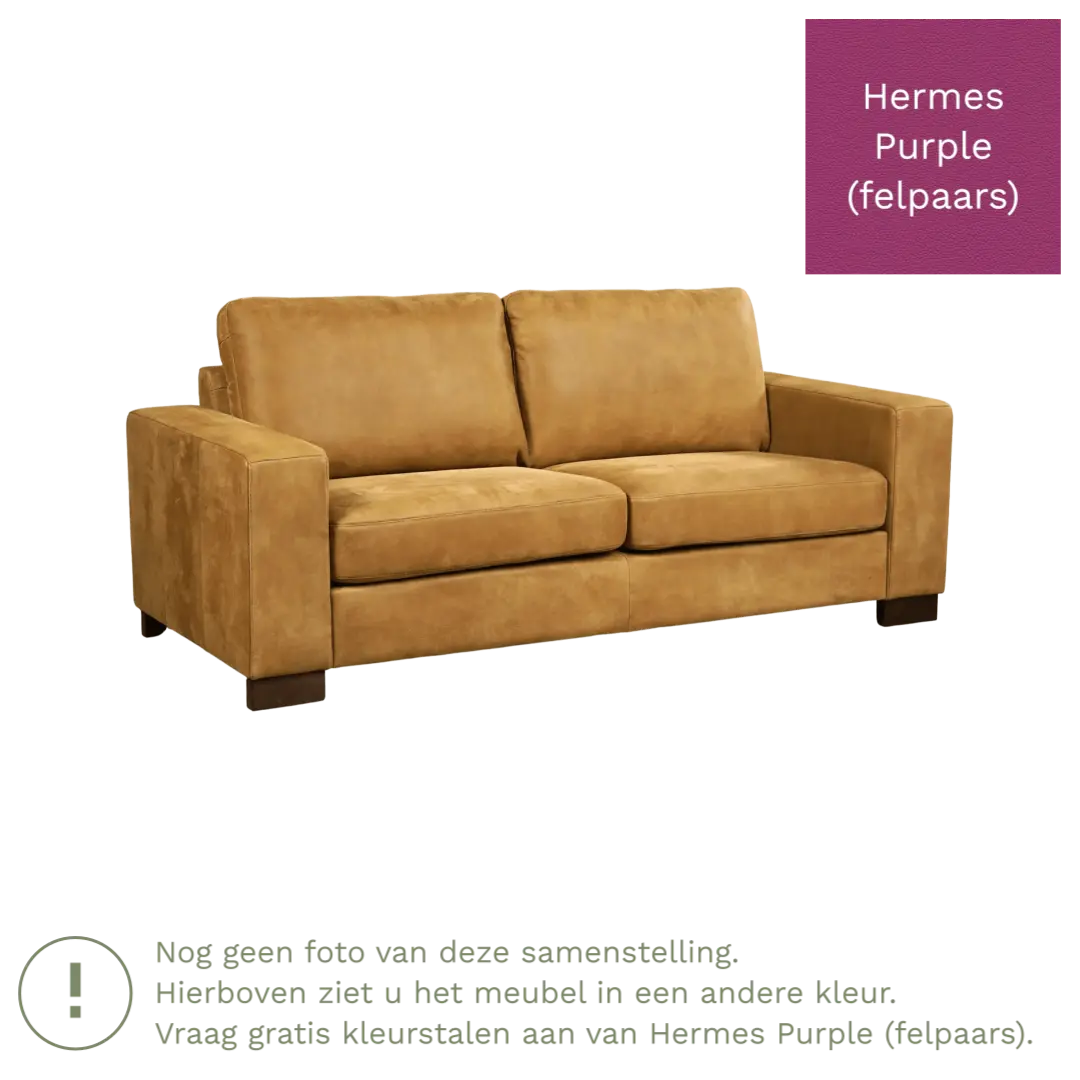 afbeelding van Leren bank Enjoy - 2,5 zits - Hermes Purple (felpaars) - Poten hout zwart