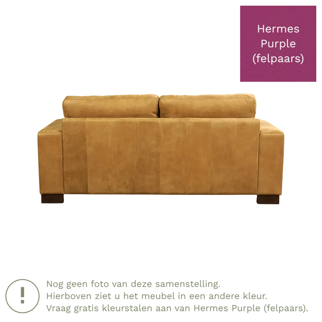 afbeelding van Leren bank Enjoy - 2,5 zits - Hermes Purple (felpaars) - Poten hout zwart