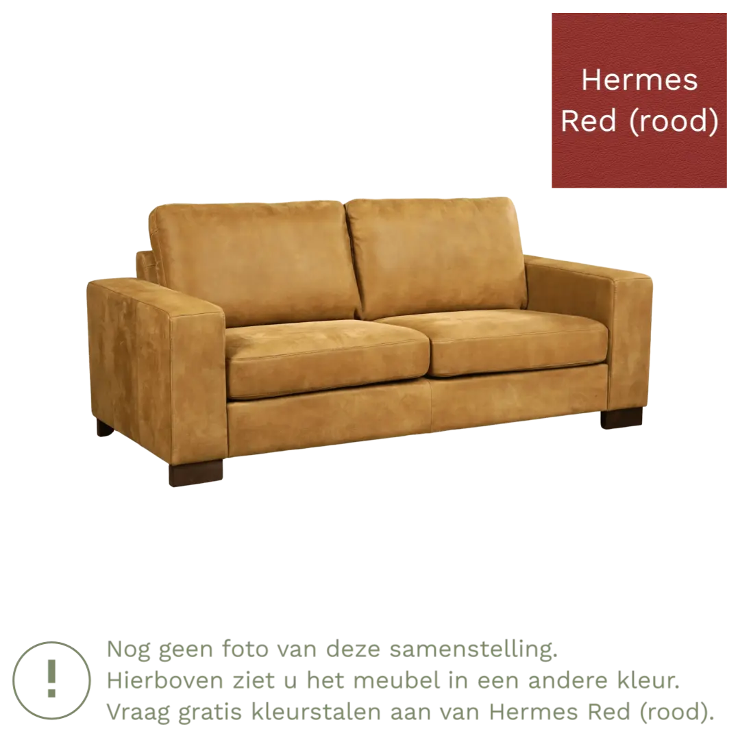 afbeelding van Leren bank Enjoy - 2,5 zits - Hermes Red (rood) - Poten hout zwart