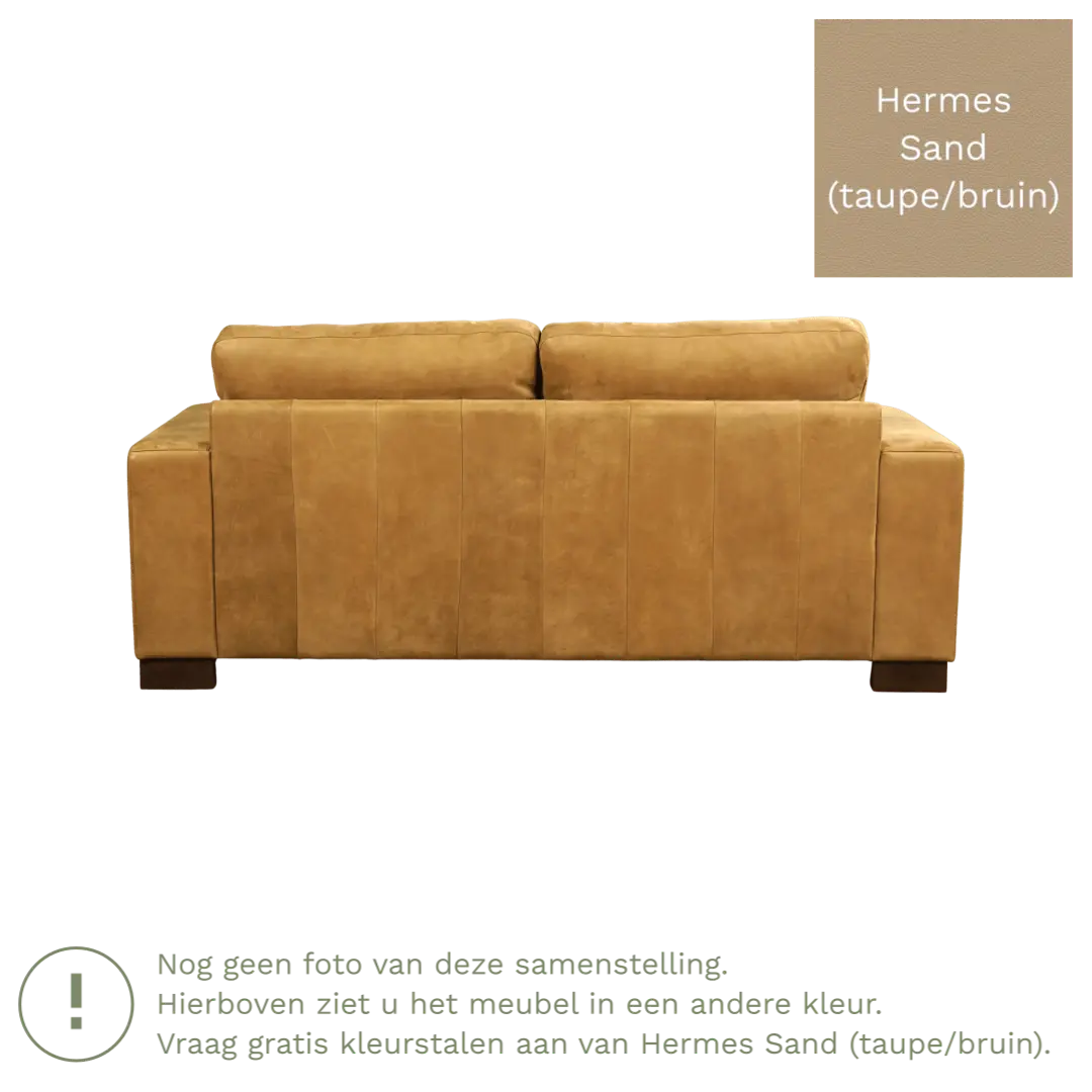 afbeelding van Leren bank Enjoy - 2,5 zits - Hermes Sand (taupe/bruin) - Poten hout bruin