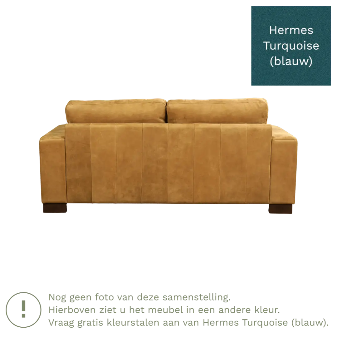 afbeelding van Leren bank Enjoy - 2,5 zits - Hermes Turquoise (blauw) - Poten hout bruin