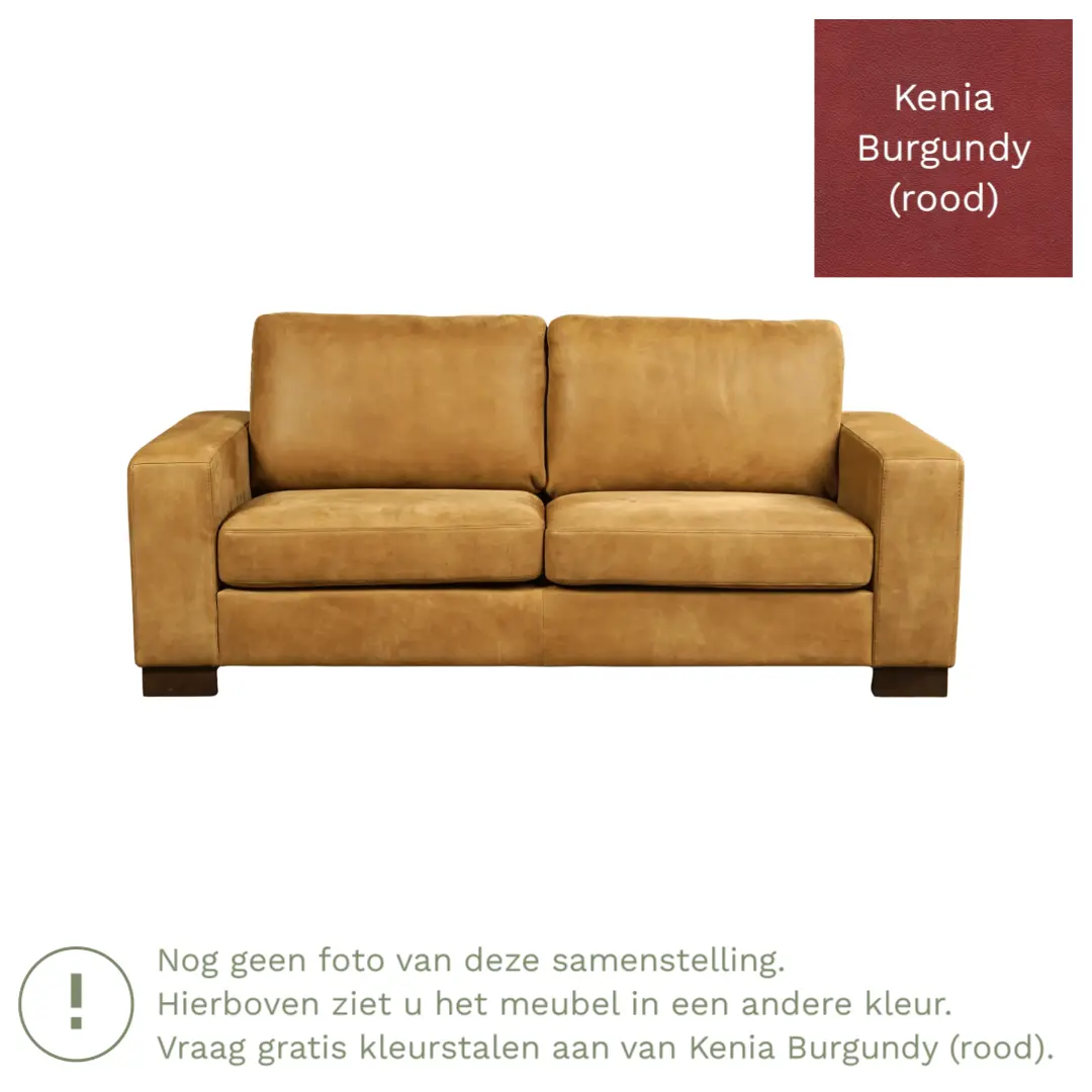 afbeelding van Leren bank Enjoy - 2,5 zits - Kenia Burgundy (rood) - Poten hout zwart