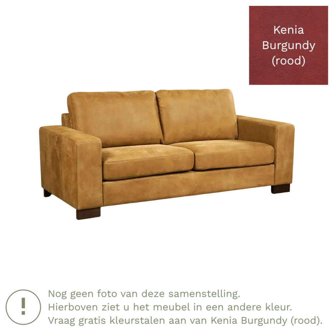 afbeelding van Leren bank Enjoy - 2,5 zits - Kenia Burgundy (rood) - Poten hout zwart