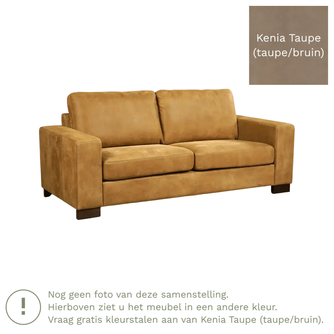 afbeelding van Leren bank Enjoy - 2,5 zits - Kenia Taupe (taupe/bruin) - Poten hout zwart