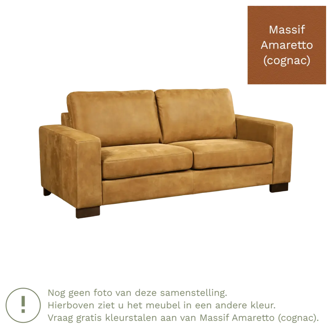 afbeelding van Leren bank Enjoy - 2,5 zits - Massif Amaretto (cognac) - Poten hout zwart