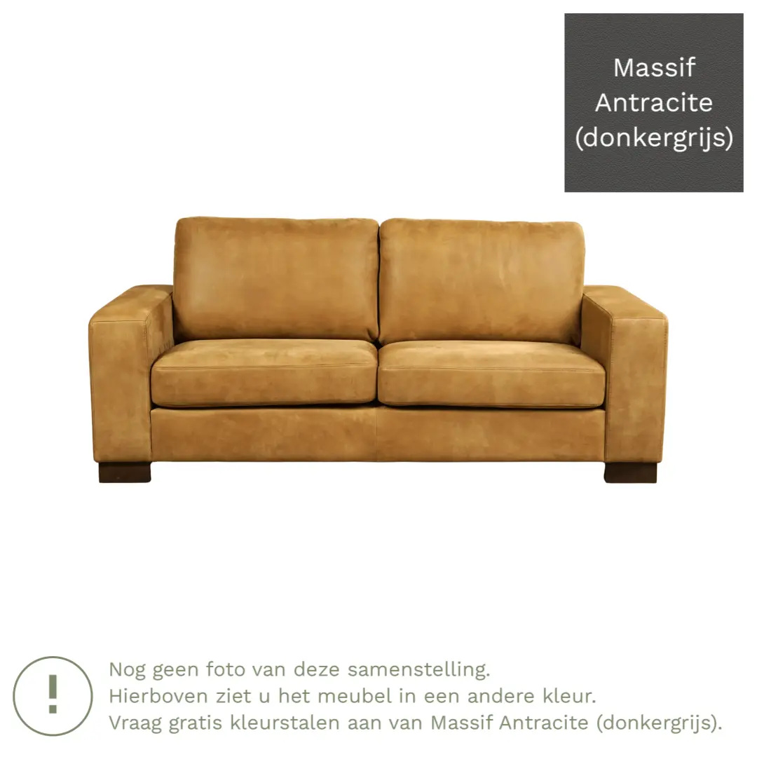 afbeelding van Leren bank Enjoy - 2,5 zits - Massif Antracite (donkergrijs) - Poten hout bruin