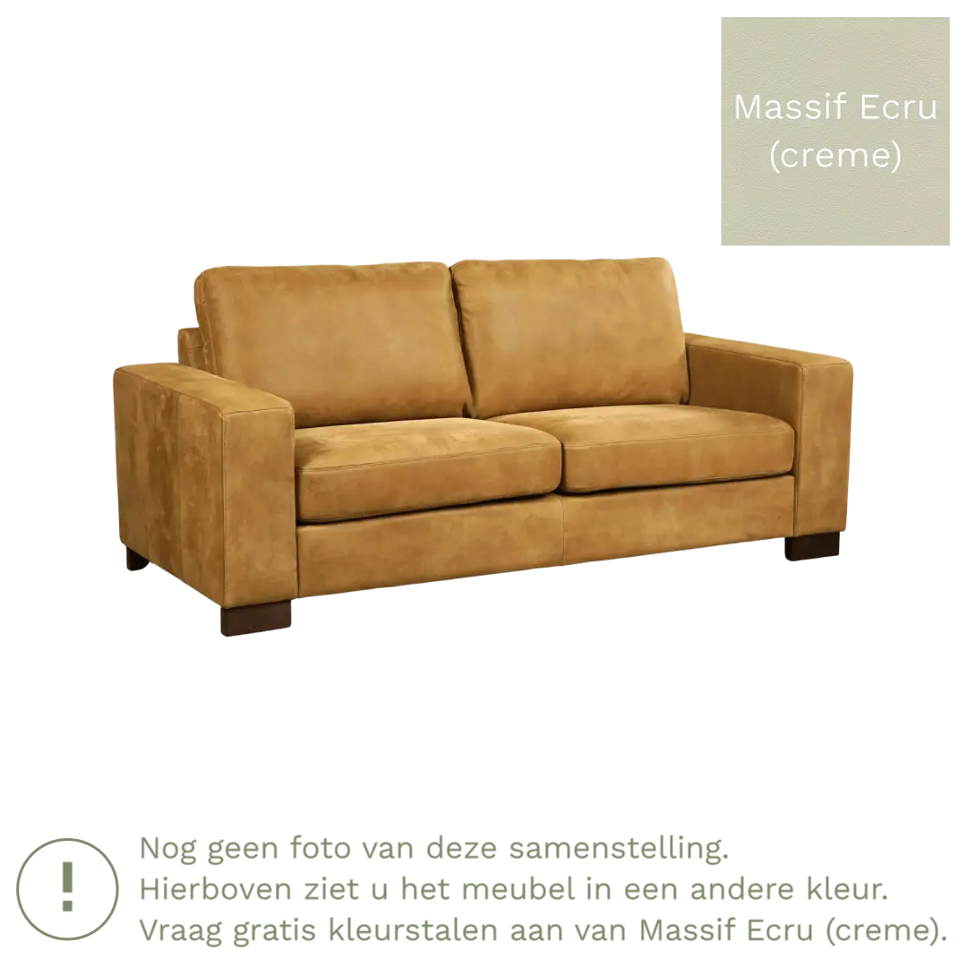 afbeelding van Leren bank Enjoy - 2,5 zits - Massif Ecru (crème) - Poten hout bruin