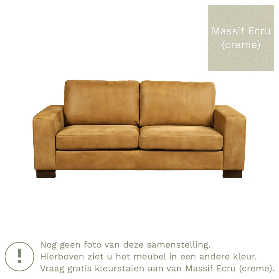 afbeelding van Leren bank Enjoy - 2,5 zits - Massif Ecru (crème) - Poten hout zwart