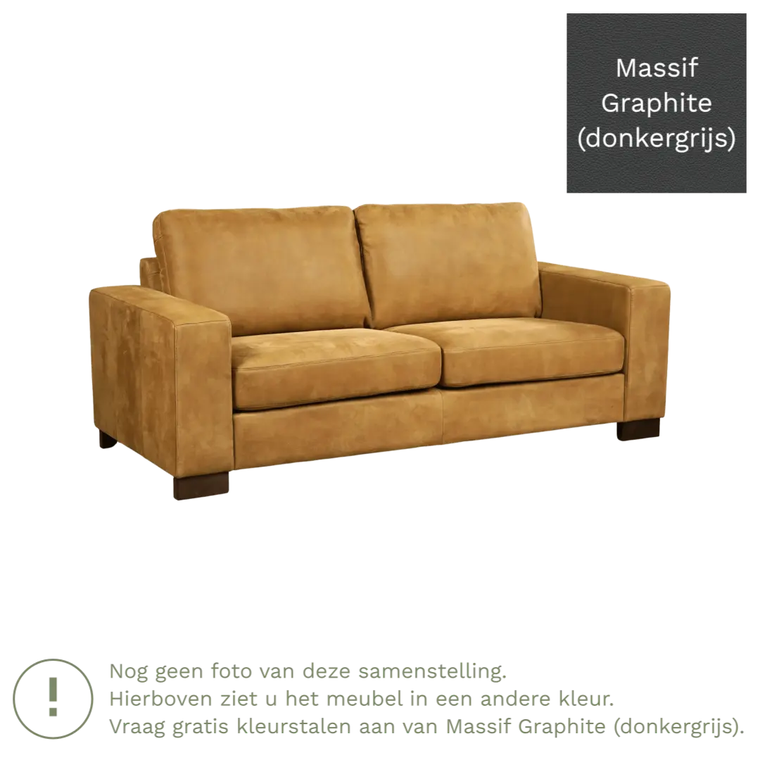 afbeelding van Leren bank Enjoy - 2,5 zits - Massif Graphite (donkergrijs) - Poten hout zwart