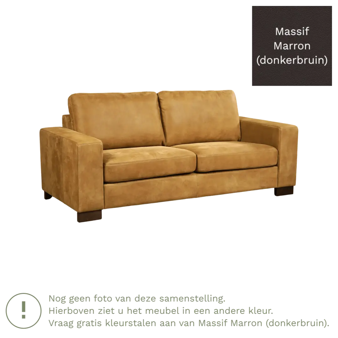 afbeelding van Leren bank Enjoy - 2,5 zits - Massif Marron (donkerbruin) - Poten hout zwart