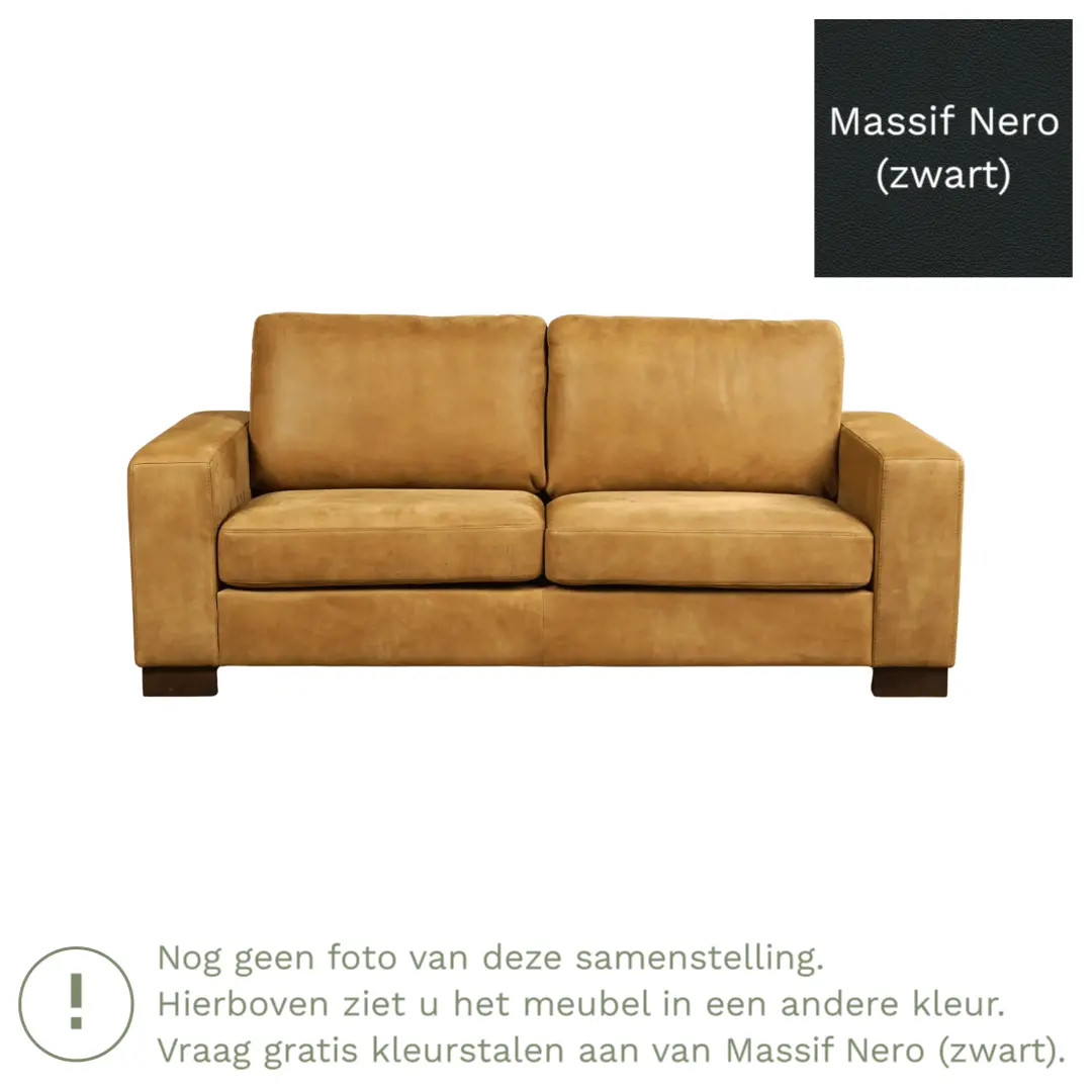 afbeelding van Leren bank Enjoy - 2,5 zits - Massif Nero (zwart) - Poten hout zwart
