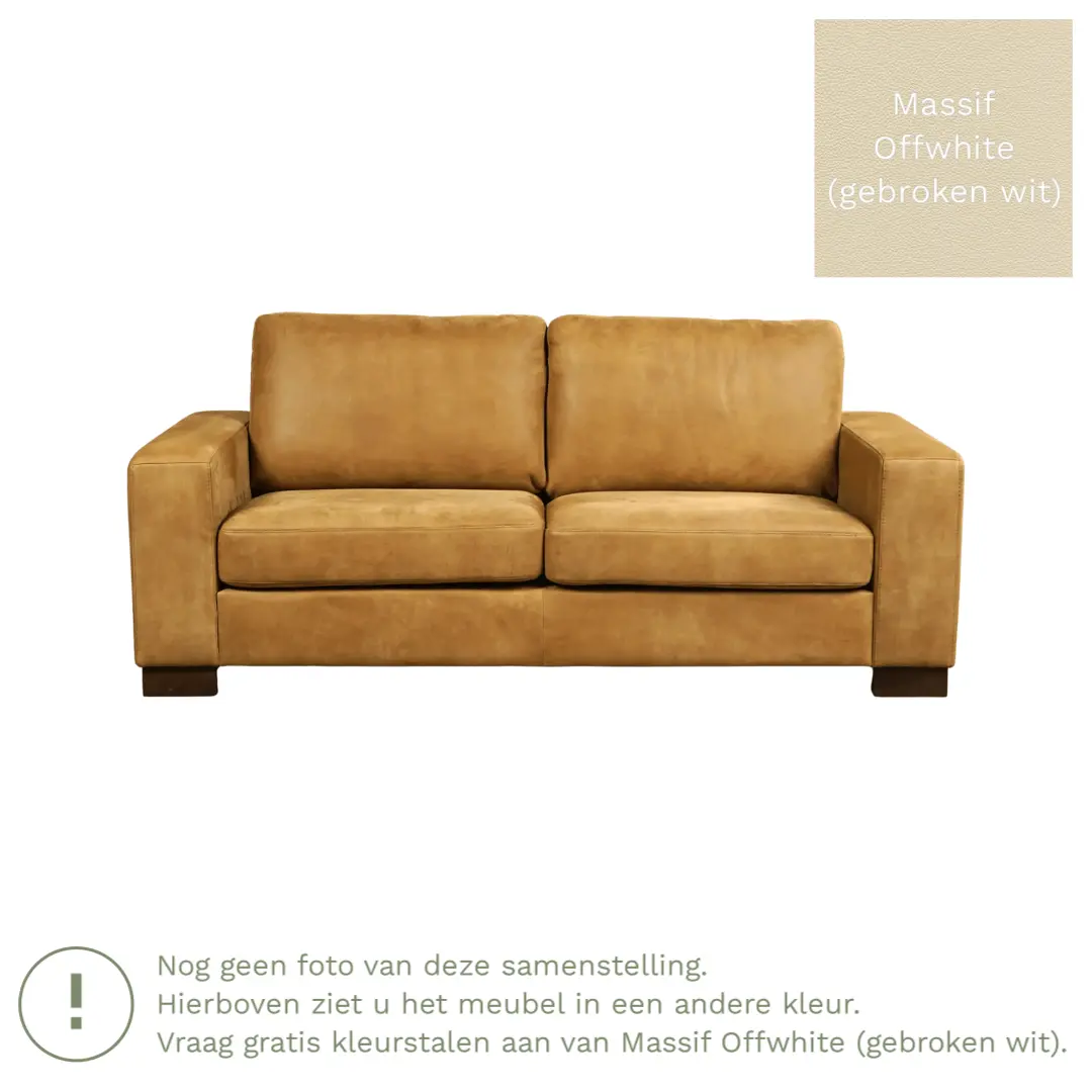 afbeelding van Leren bank Enjoy - 2,5 zits - Massif Offwhite (gebroken wit) - Poten hout bruin