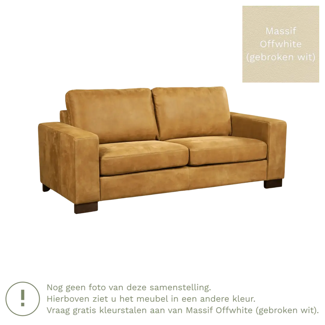afbeelding van Leren bank Enjoy - 2,5 zits - Massif Offwhite (gebroken wit) - Poten hout bruin
