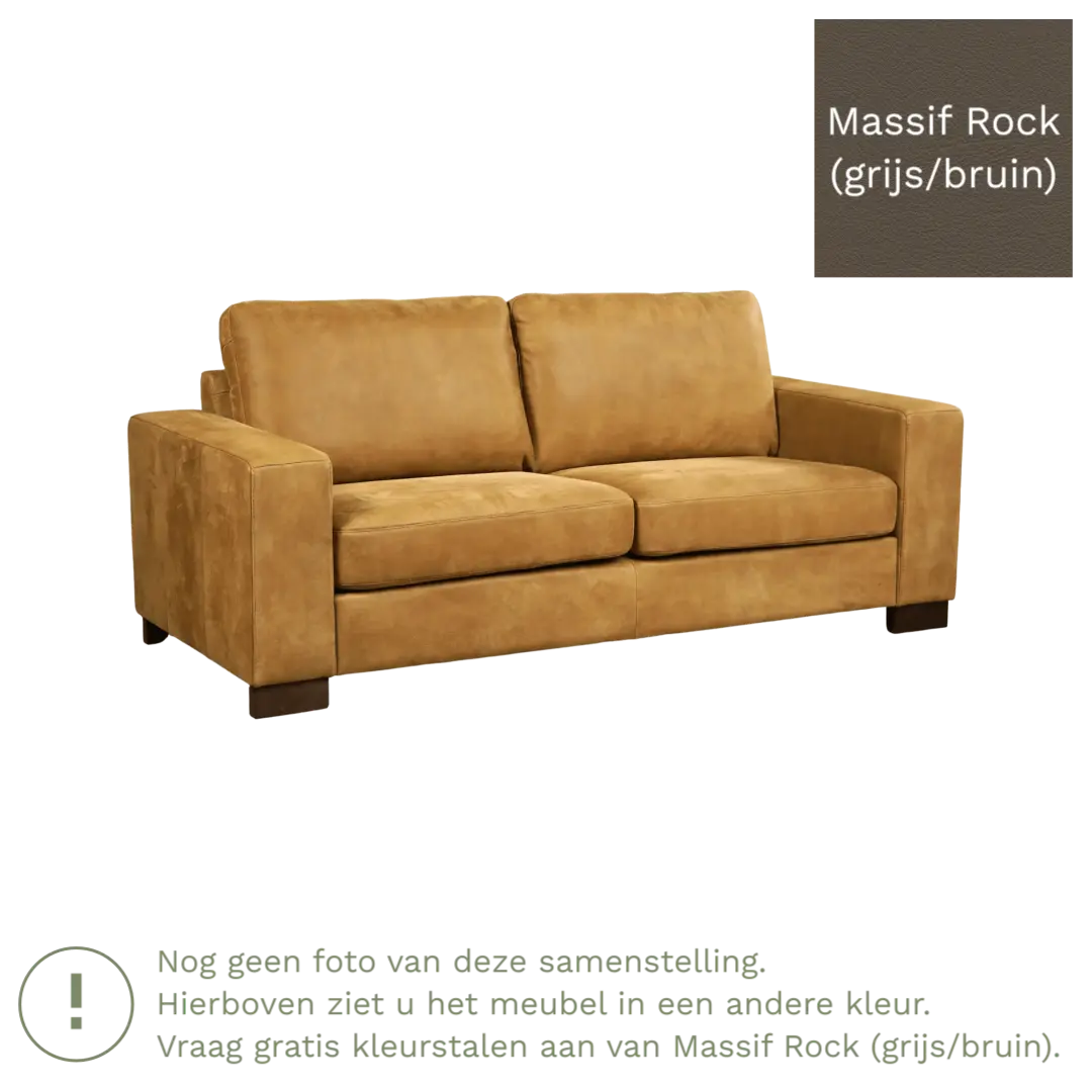 afbeelding van Leren bank Enjoy - 2,5 zits - Massif Rock (grijs/bruin) - Poten hout zwart