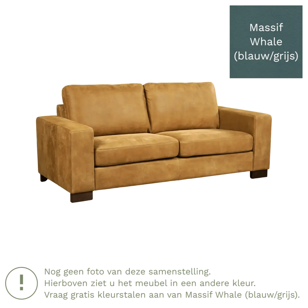 afbeelding van Leren bank Enjoy - 2,5 zits - Massif Whale (blauw/grijs) - Poten hout bruin