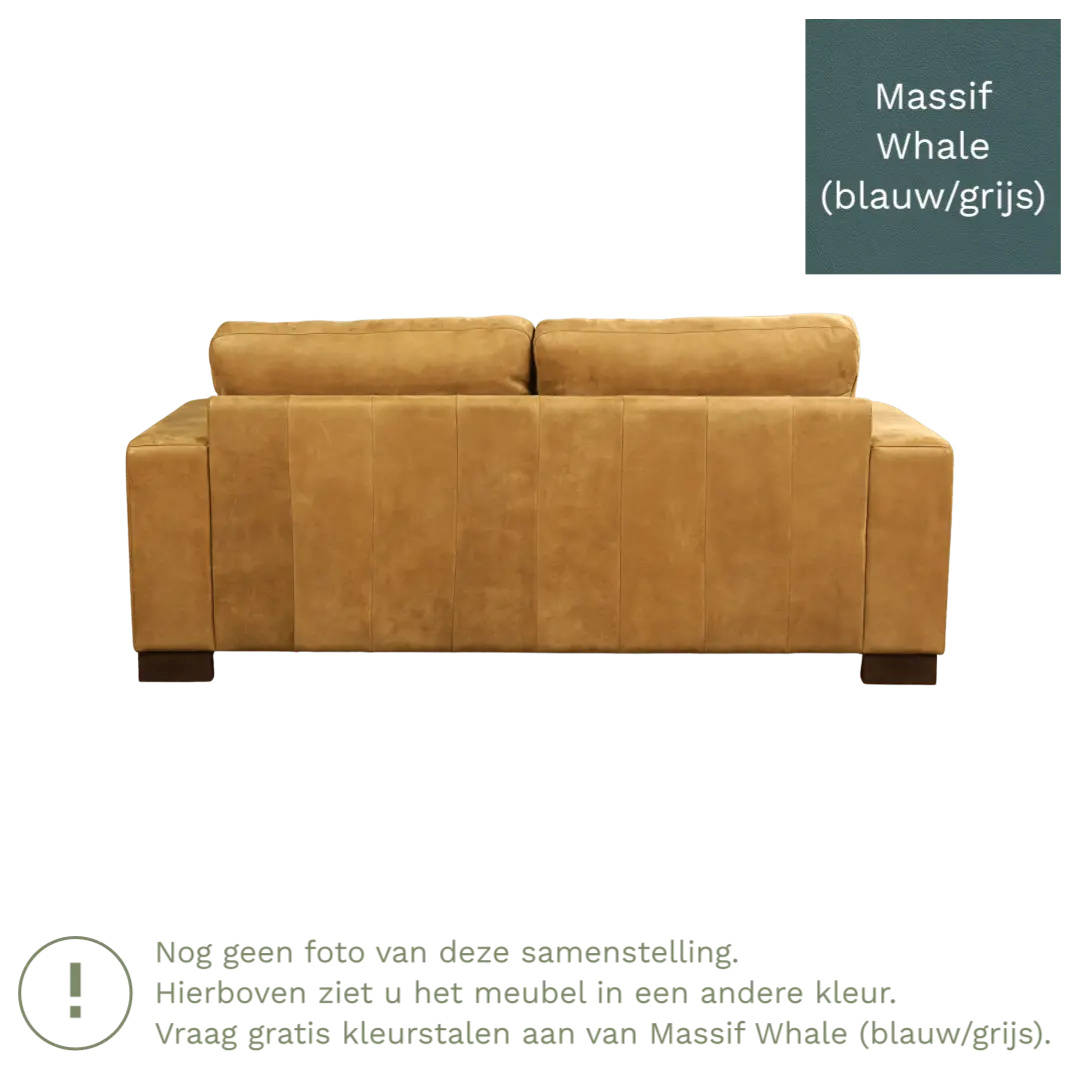 afbeelding van Leren bank Enjoy - 2,5 zits - Massif Whale (blauw/grijs) - Poten hout bruin