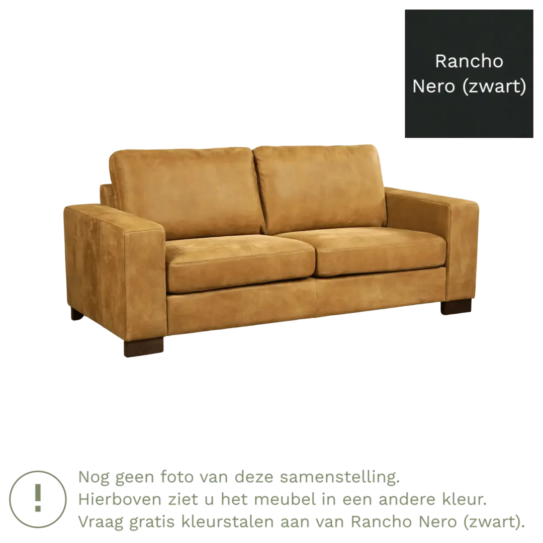 afbeelding van Leren bank Enjoy - 2,5 zits - Rancho Nero (zwart) - Poten hout bruin