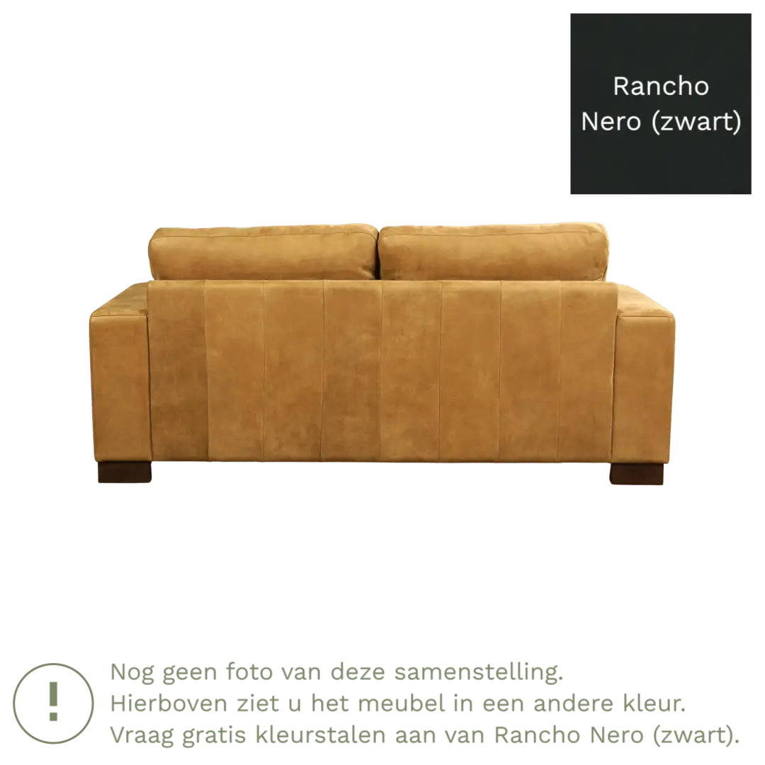 afbeelding van Leren bank Enjoy - 2,5 zits - Rancho Nero (zwart) - Poten hout bruin