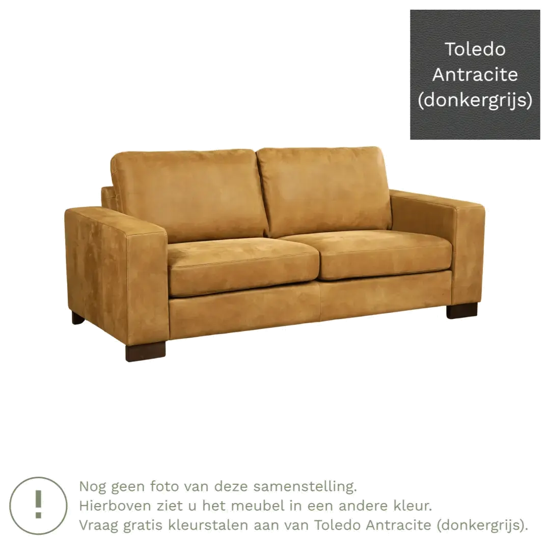 afbeelding van Leren bank Enjoy - 2,5 zits - Toledo Antracite (donkergrijs) - Poten hout bruin