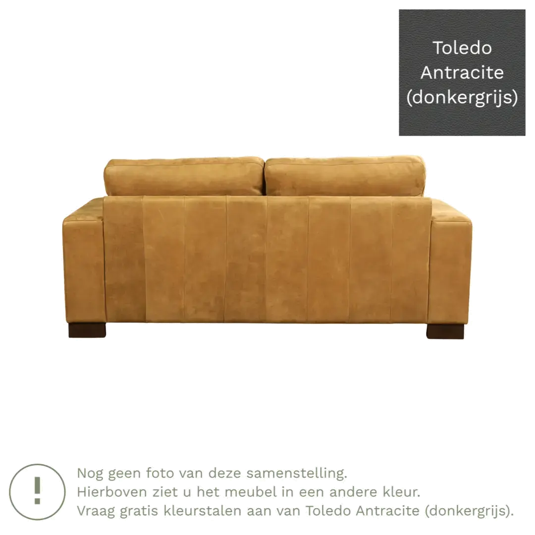 afbeelding van Leren bank Enjoy - 2,5 zits - Toledo Antracite (donkergrijs) - Poten hout bruin