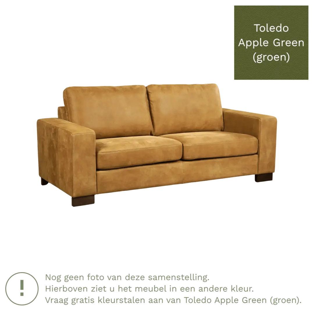 afbeelding van Leren bank Enjoy - 2,5 zits - Toledo Apple Green (groen) - Poten hout bruin