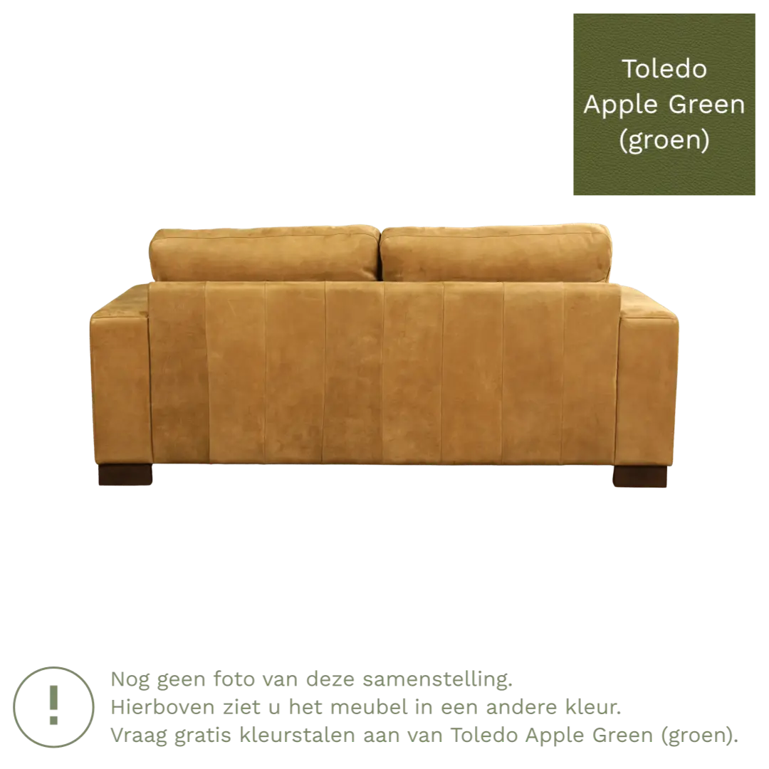 afbeelding van Leren bank Enjoy - 2,5 zits - Toledo Apple Green (groen) - Poten hout bruin