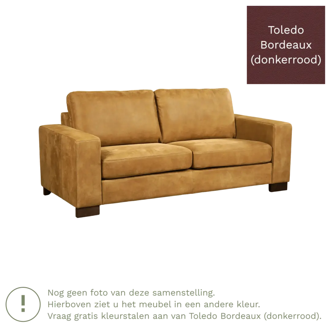 afbeelding van Leren bank Enjoy - 2,5 zits - Toledo Bordeaux (donkerrood) - Poten hout bruin