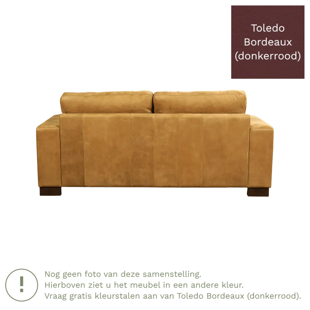 afbeelding van Leren bank Enjoy - 2,5 zits - Toledo Bordeaux (donkerrood) - Poten hout bruin