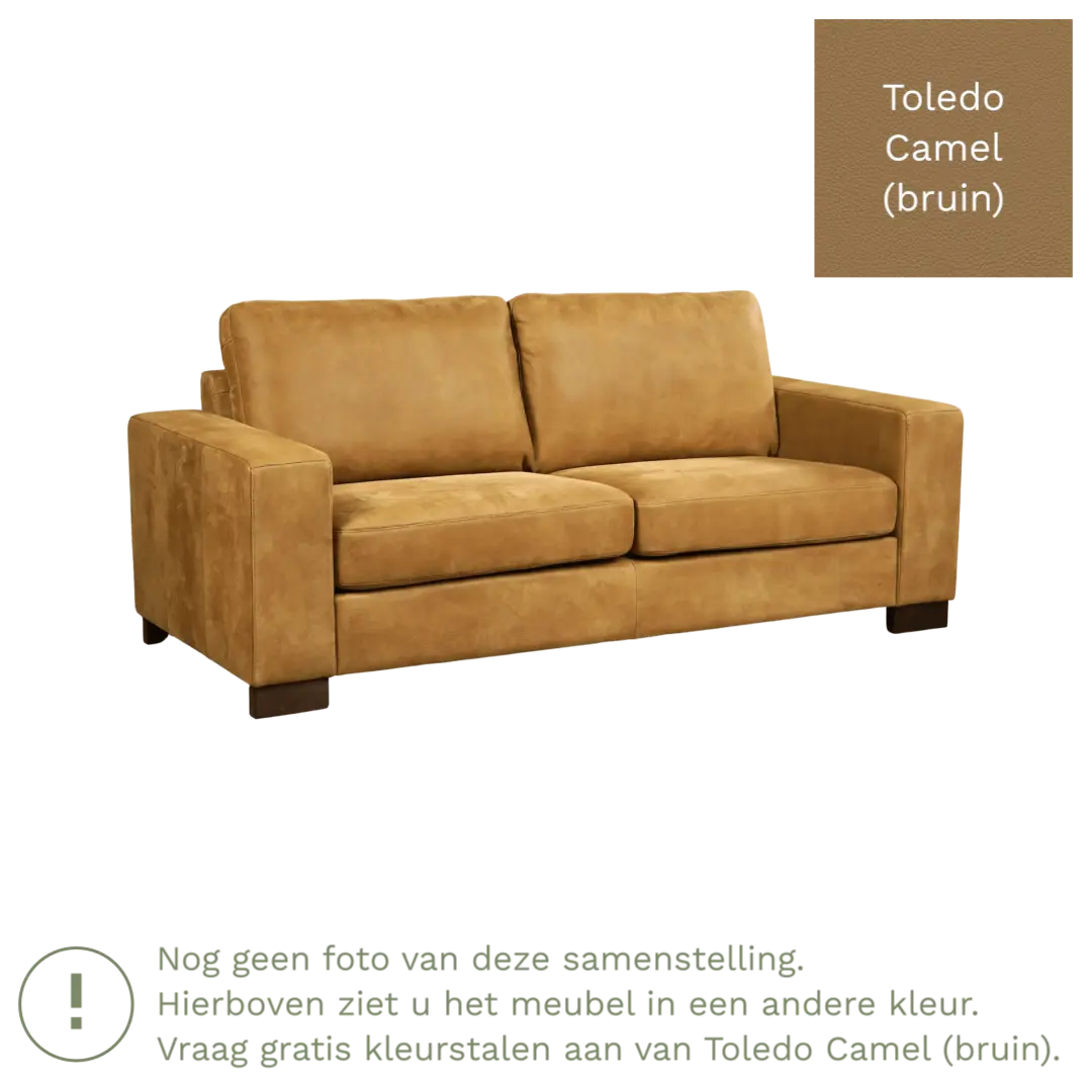 afbeelding van Leren bank Enjoy - 2,5 zits - Toledo Camel (bruin) - Poten hout zwart