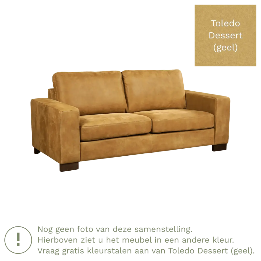 afbeelding van Leren bank Enjoy - 2,5 zits - Toledo Dessert (geel) - Poten hout bruin