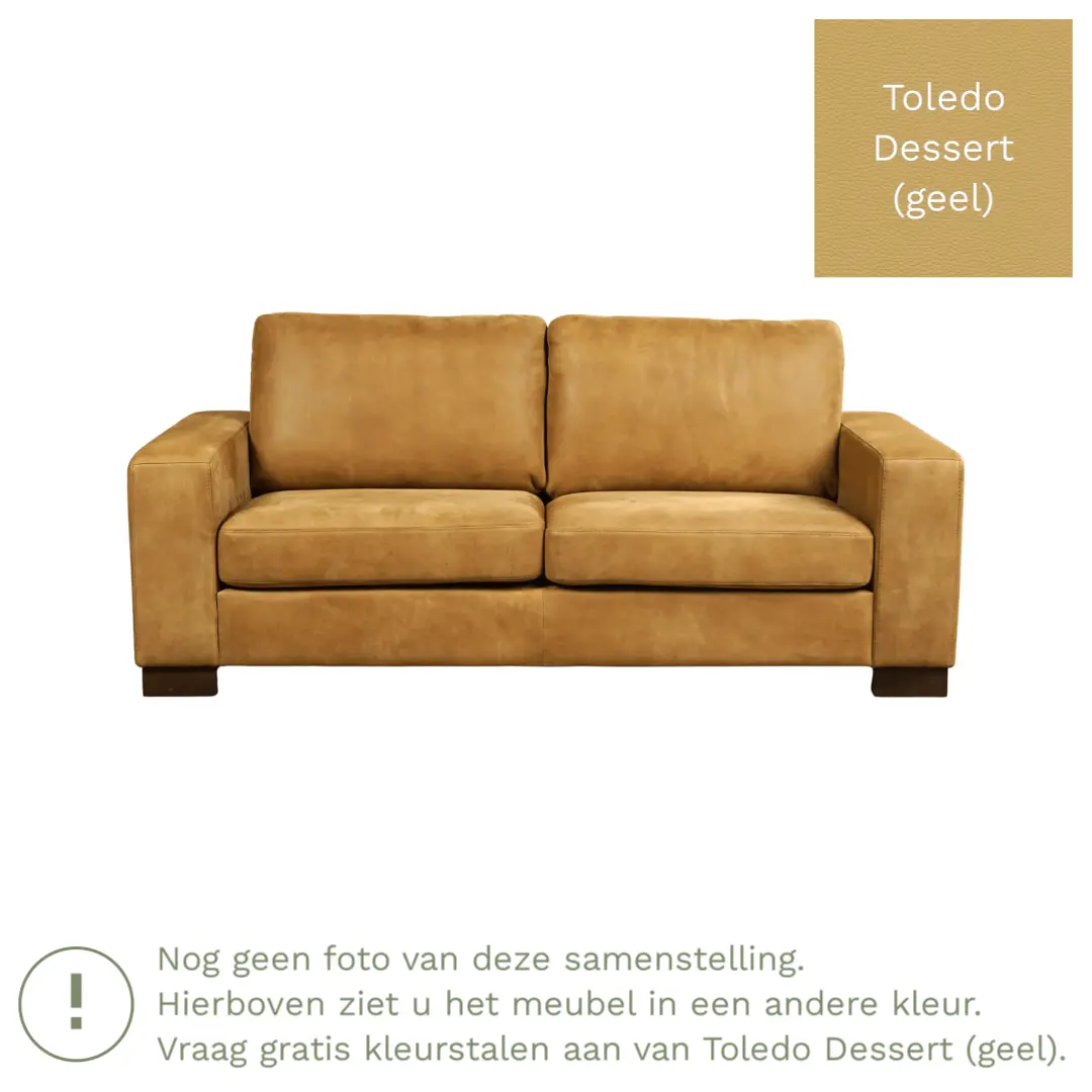 afbeelding van Leren bank Enjoy - 2,5 zits - Toledo Dessert (geel) - Poten hout zwart