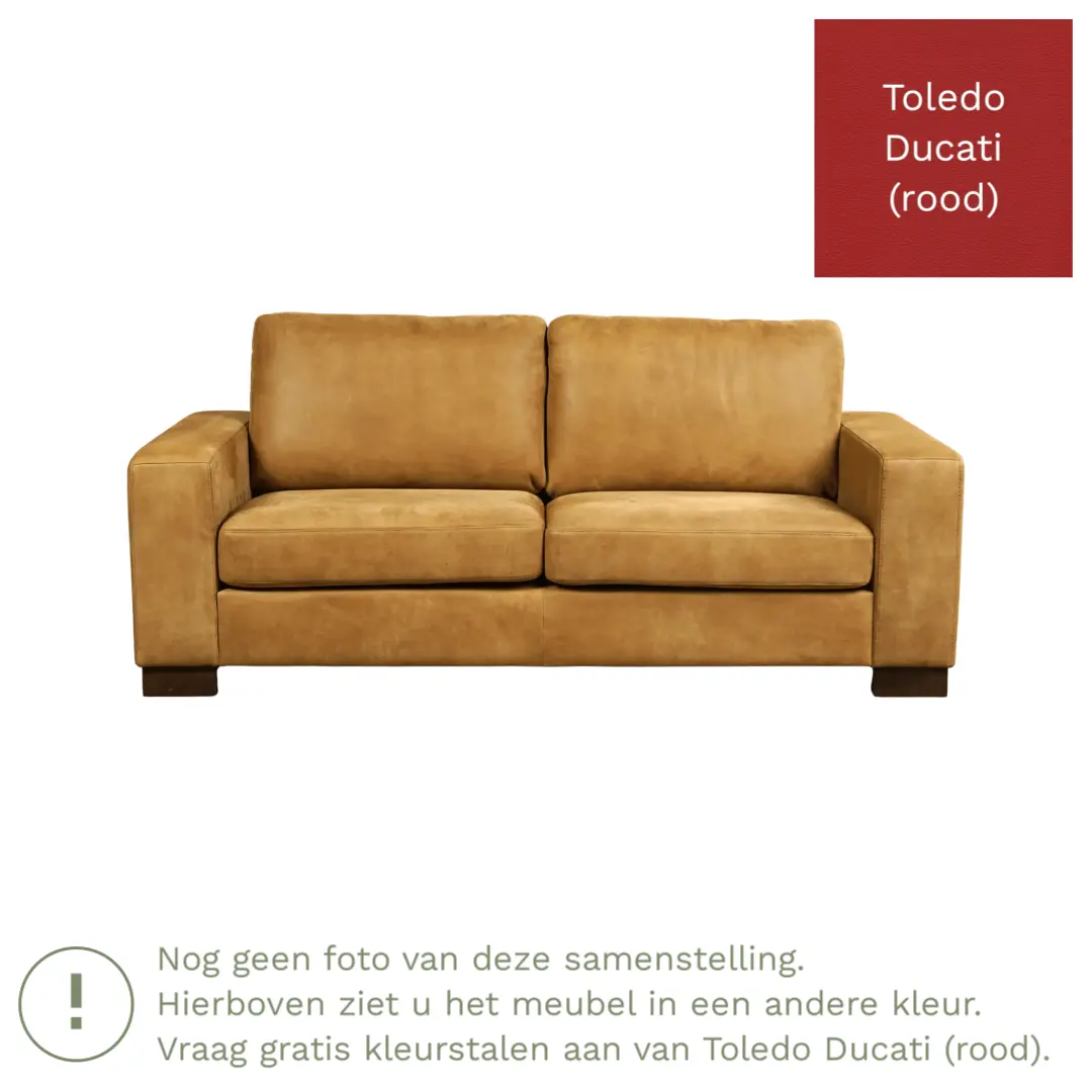 afbeelding van Leren bank Enjoy - 2,5 zits - Toledo Ducati (rood) - Poten hout zwart