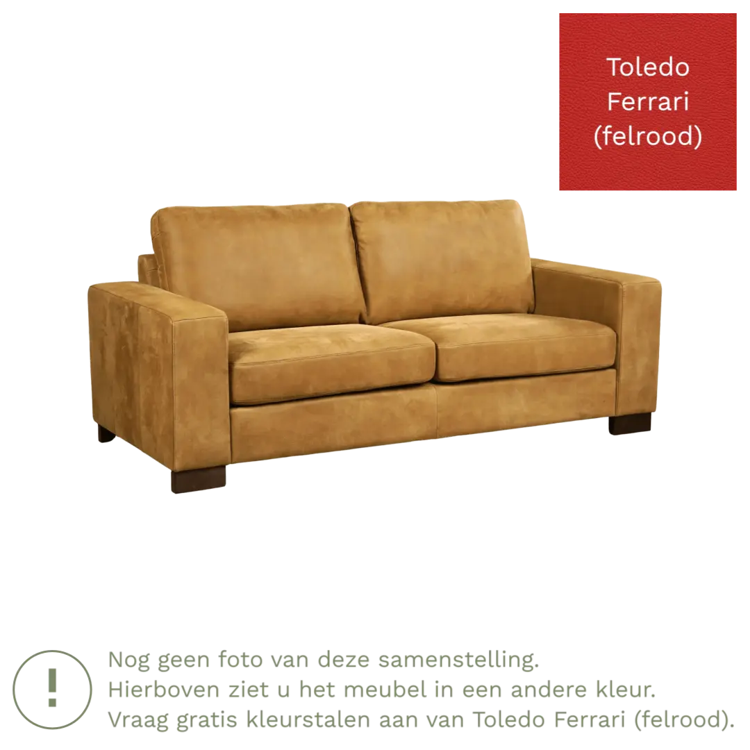afbeelding van Leren bank Enjoy - 2,5 zits - Toledo Ferrari (felrood) - Poten hout bruin
