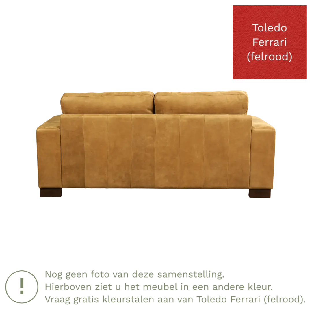 afbeelding van Leren bank Enjoy - 2,5 zits - Toledo Ferrari (felrood) - Poten hout bruin
