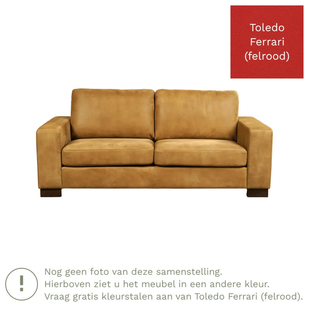 afbeelding van Leren bank Enjoy - 2,5 zits - Toledo Ferrari (felrood) - Poten hout zwart