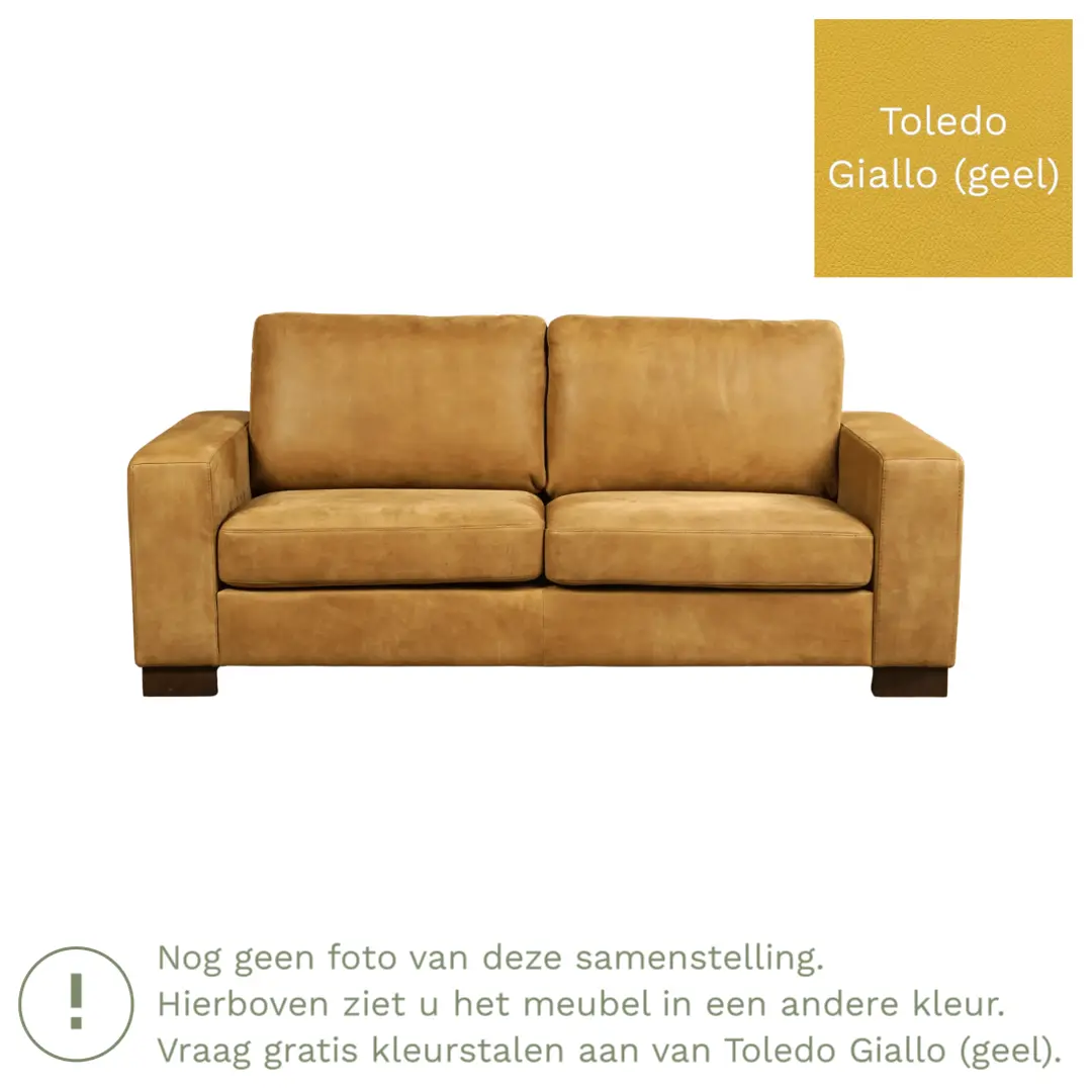 afbeelding van Leren bank Enjoy - 2,5 zits - Toledo Giallo (geel) - Poten hout bruin