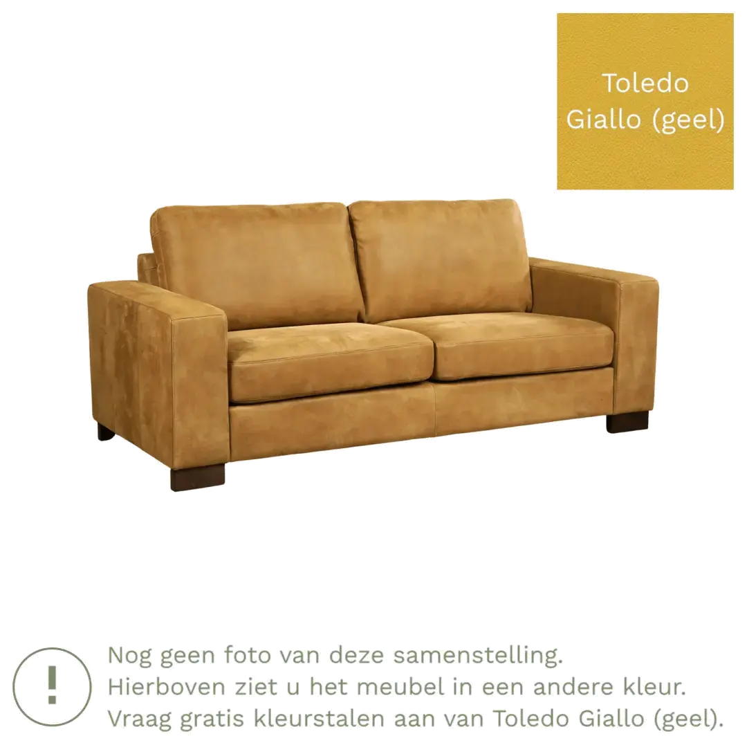 afbeelding van Leren bank Enjoy - 2,5 zits - Toledo Giallo (geel) - Poten hout bruin