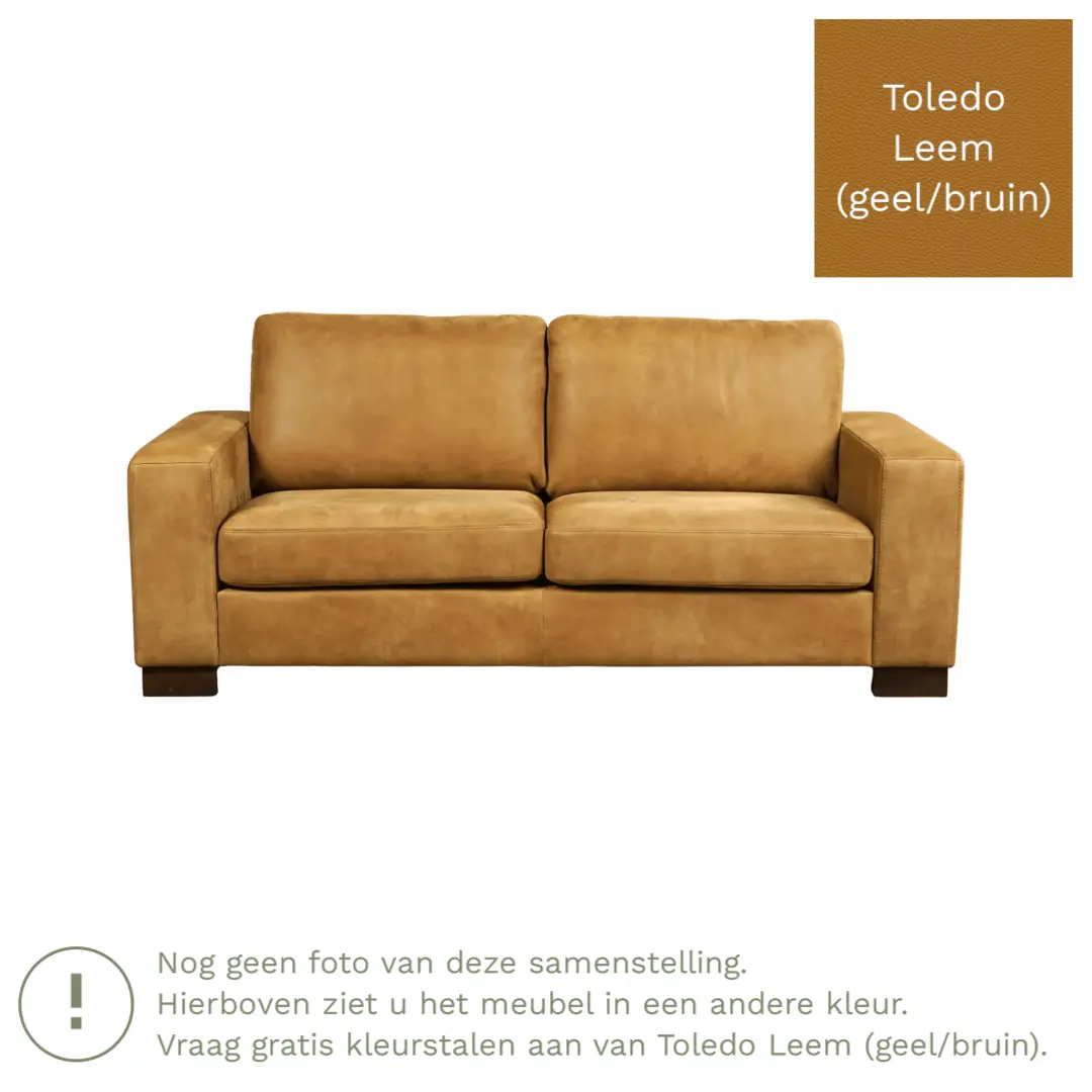 afbeelding van Leren bank Enjoy - 2,5 zits - Toledo Leem (geel/bruin) - Poten hout bruin