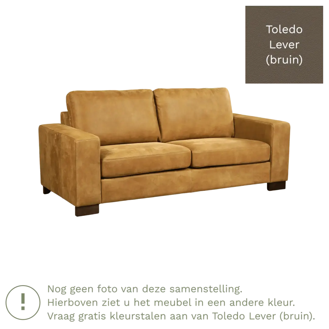 afbeelding van Leren bank Enjoy - 2,5 zits - Toledo Lever (bruin) - Poten hout zwart