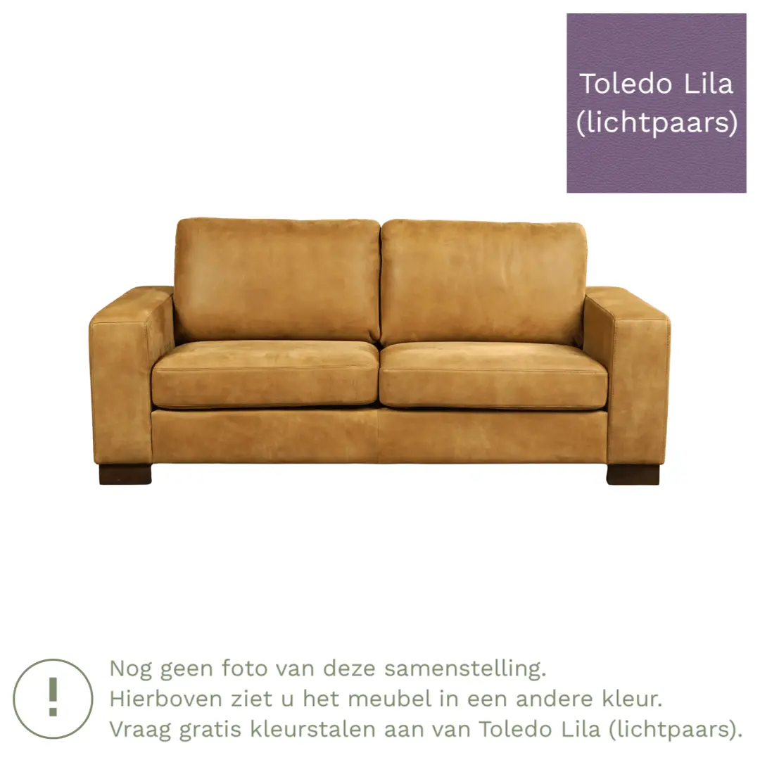 afbeelding van Leren bank Enjoy - 2,5 zits - Toledo Lila (lichtpaars) - Poten hout bruin