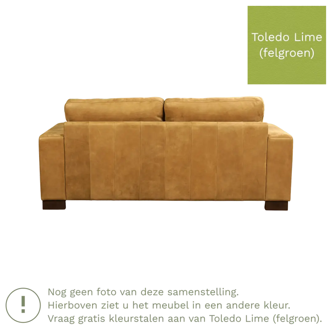 afbeelding van Leren bank Enjoy - 2,5 zits - Toledo Lime (felgroen) - Poten hout bruin