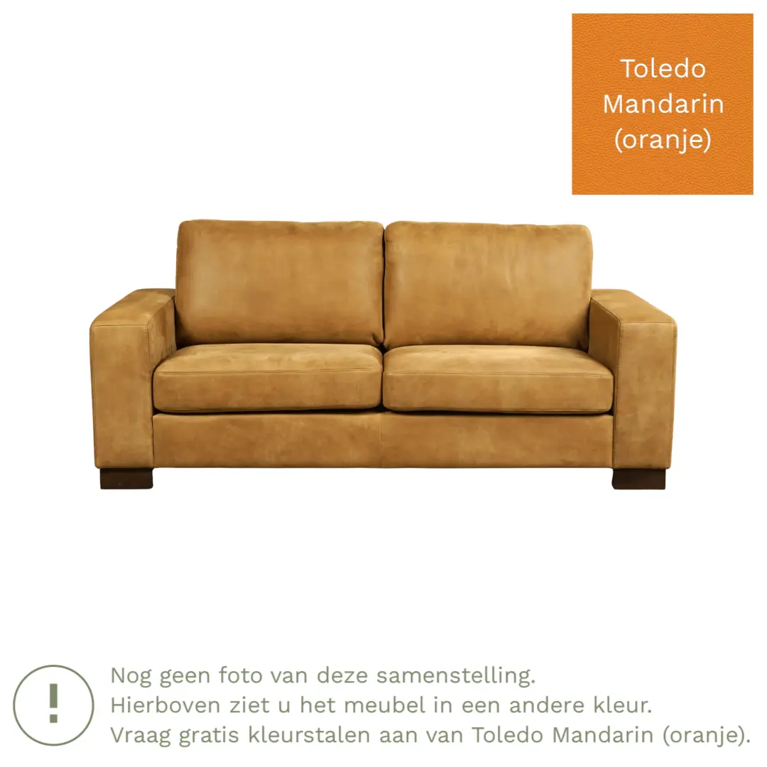 afbeelding van Leren bank Enjoy - 2,5 zits - Toledo Mandarin (oranje) - Poten hout zwart