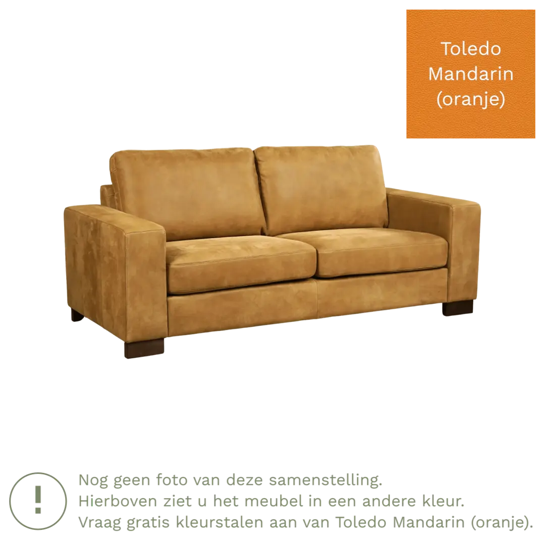 afbeelding van Leren bank Enjoy - 2,5 zits - Toledo Mandarin (oranje) - Poten hout zwart