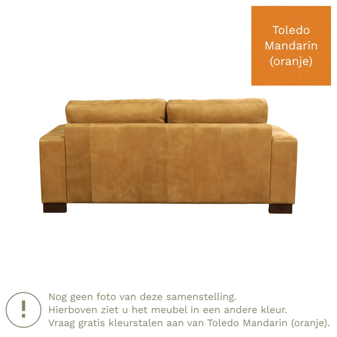 afbeelding van Leren bank Enjoy - 2,5 zits - Toledo Mandarin (oranje) - Poten hout zwart